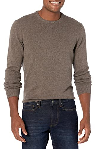 Amazon Essentials Men's Long-Sleeve Crewneck Sweater, 100% Cotton, Big & Tall Options Available, Brown Heather, Large