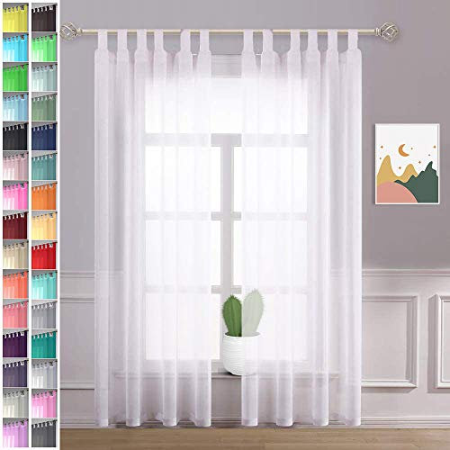 Megachest lucy Woven Voile Tab Top Curtain 2 Panels with ties (28 colors) (pure white, 56 wideX72 drop(W142cmXH183cm))