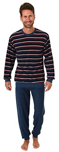 Män frotté pyjamas långärmad pyjamas med ränder utseende – 291 101 13 578