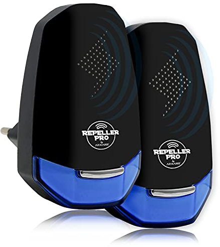 Repeller Pro - Ultraschall-Mausabwehrmittel, Version 2024, professionelles Abwehrmittel gegen Ratten, Mäuse, Schaben, Insekten, Ameisen, Spinnen, mit Nachtlicht (2 Stück, schwarz)