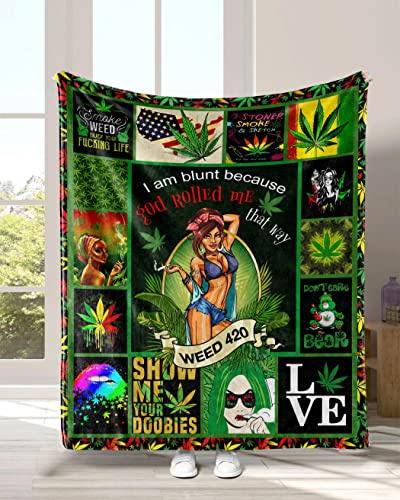 Socira Marijuana Gifts Flannel Sherpa Blanket - Large Leaf Soft Fleece Throw Blanket for All-Season, Weed Stuff Sheets 60''X80''