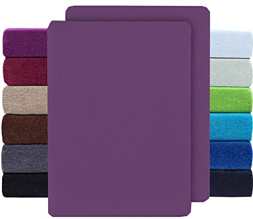 NatureMark 2er Pack FROTTEE Spannbettlaken, Spannbetttuch für kuschelig weiche Nächte, in viele Größen und Farben erhältlich | 90x190 cm - 100x200 cm - Lila