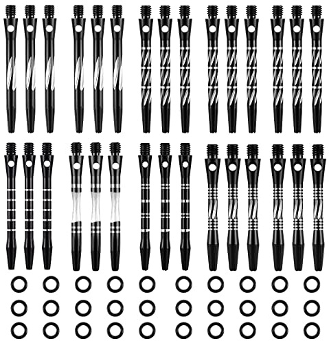 Skylety 30 Pcs Dart Shafts for Steel Tip Medium 2BA Thread Aluminium Alloy Dart Stems 50 mm 53 mm with Rubber Rings Replacement Harrows Dart Accessories and Flights (Cool Style, Black)