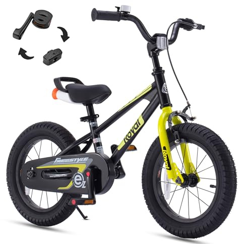 RoyalBaby Freestyle EZ Toddlers Kids Bike, Easy Learn Balancing to Biking, 12 Inch Balance & Pedal Bicycle, Instant Assembly Boys Girls Ages 2-4 Years, 12 Black