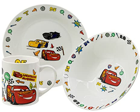 Set spuntino in ceramica in confezione regalo 3 pezzi (ciotola, piatto, tazza) di Cars - Disney