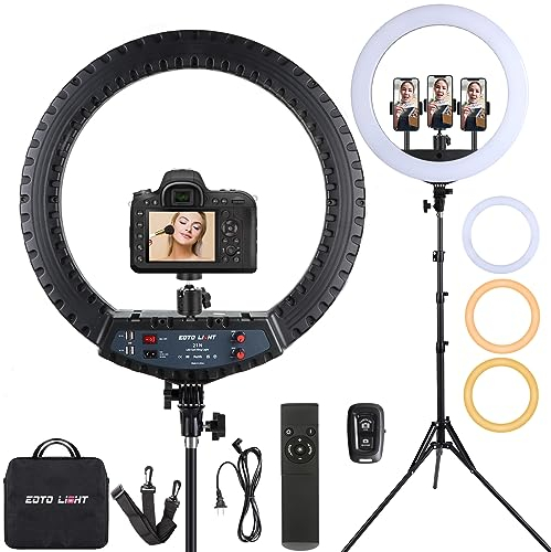 21-Zoll-LED-Ringlicht mit Stativständer, Video-Ringlicht für Selfie-Fotografie Vlog-Aufzeichnung Konferenz-Meeting-Studio-Porträt YouTube TikTok Make-up mit Tragetasche und Fernbedienung, CRI>97
