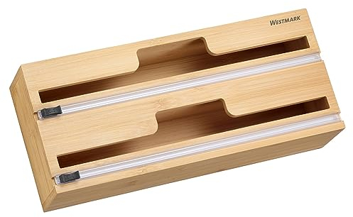 Westmark Folienspender mit Schneidvorrichtung – Alufolien- und Frischhaltefolienspender mit Gleitschneider, müheloses Abtrennen von Folien ohne Reißen, Rollen bis 31 cm – Bambus