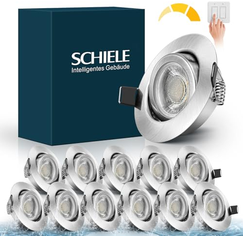 Schiele LED Einbaustrahler Einbauleuchten Flach Spots 230V, Dimmbar 68-78mm Lochmass, 7W Warmweiß Deckenspots IP44 für Badezimmer Wohnzimmer,12er Set