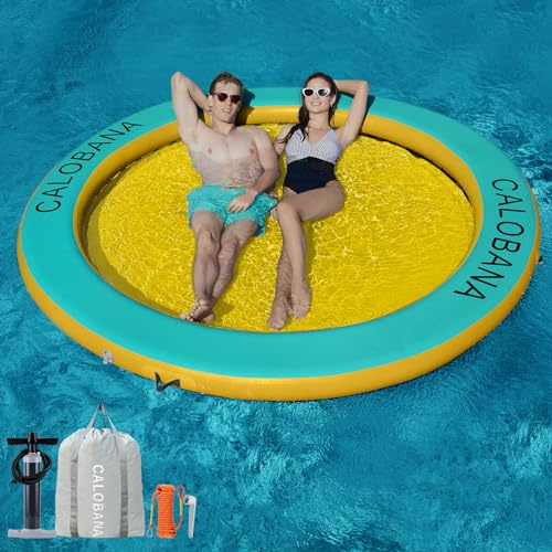 CALOBANA 8' x 8' Heavy Duty Floating Hammock for Multi Person Party Lake Floating Island with Mesh Water Rafts for Lake Tanning Pool Lounger Float for Adults Round Float Mat