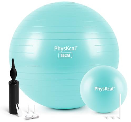 PhysKcal 55cm Hellblau Dicker Gymnastikball und 23 cm Pilatesball Set, Anti Burst Gymnastikball, Anti-Rutsch-Sitzball, Balanceball, Yogaball für Zuhause, Fitnessstudio und Büro