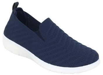 Amber Ladies Wide EE Fit Slip On Shoes Knit Fabric Trainers with Flexisole Navy 7