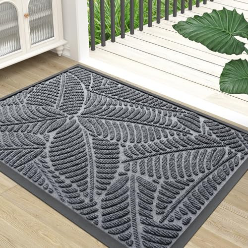 Homaxy Door Mats Indoor Outdoor, Heavy Duty Rubber Dirt Trapper Doormats, Non Slip Waterproof Floor Mat, Easy Clean Door Matt for Front Door, Entrance and Garden, 60 x 90 cm, Grey
