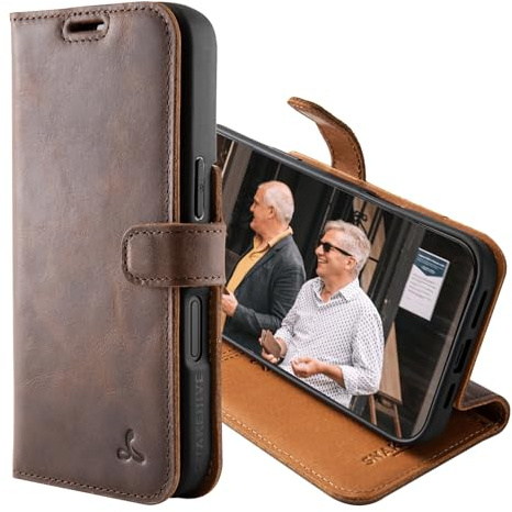 Snakehive Leather Wallet for iPhone 16 Pro - Real Leather Wallet Phone Case with Viewing Stand and Card Holder - Flip Folio Cover with Card Slots (Brown)