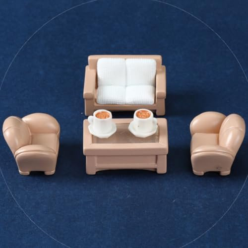 KARLOR Mini Möbel Set, 6 Stück Miniatur Möbel Set Sofa Sessel Tisch Kaffeetasse mit Kaffee, Mini Szene Zubehör Deko 1:12 Wohnzimmer Balkon Deko（Wohnzimmer）