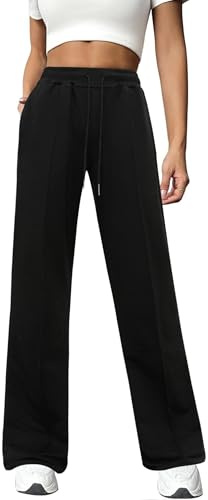 Totatuit Pantalones Deportivos Mujer Algodón Sueltos con Bolsillos Jogger Largos para Casual Yoga Talla S-XXL Cómodos y Transpirables Negro M