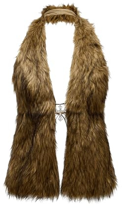 WDIRARA Women's Faux Fur Halter Vest Sleeveless Tie Backless Fuzzy Tank Top Rave Party Sexy Y2K A Brown Multicolor Medium