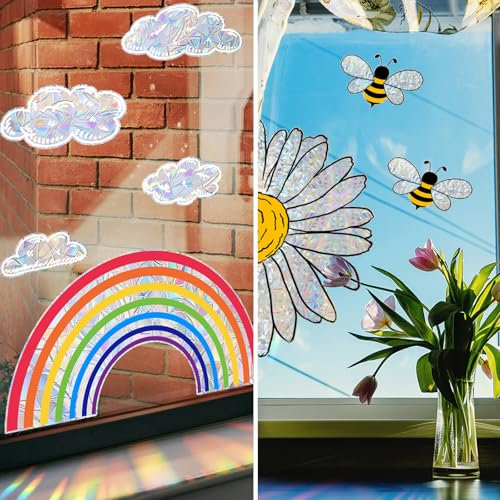 Zonoori 2 Stück Regenbogen Fensterbilder Suncatcher Sticker | Prismatische Fensteraufkleber für Lichteffekte & Vogelschutz | Bunte Fensterdekoration für Kinderzimmer & Wohnräume