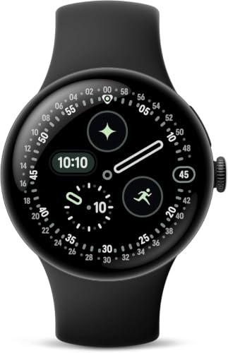 Google Pixel Watch 4 (45 mm) - Android smartwatch with Domed Display, Comprehensive Health and Fitness Tracking and Help from Gemini - Matte Black Aluminium Case - Obsidian Active Band - Wi-Fi