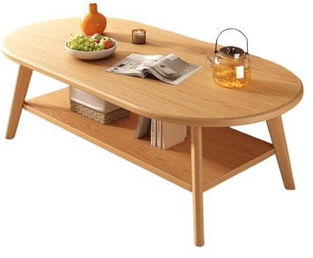 STARHMLUX Couchtisch Oval Holz - Beistelltisch mit Stauraum Doppelte Aufbewahrungsfunktion Beine aus Massivholz Geeignet füR Wohnzimmer und Esszimmer Natural 39.4 * 19.7 * 17.7in
