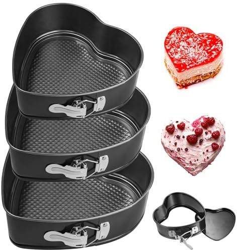 YTSMFL Backformen Set, Schwarz Metallic Backform Herz Auslaufsicher Antihaft Springform Mit Flachboden 20/22/24cm Abnehmbarer Flachboden Tortenform Zum Backen