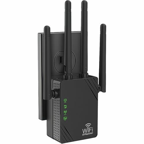 Cluvox WLAN-Repeater, weißer WiFi-Verstärker 1200 Mbps Doppelband 2,4 G/5 G, WiFi-Verstärker, 2 LAN-Ports, 4 Antennen, WLAN-Erweiterung für Zuhause und Büro, Repeater/Router/Ap