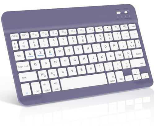 FOGARI Clavier Tablette Bluetooth 10 Pouces - AZERTY Français Clavier Léger Fin Keyboard pour iPad Samsung Galaxy Redmi/XiaomiPad HuaweiPad HonorPad Fire HD, pour Android/iOS/Fire OS, Violet