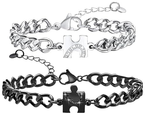 GAZIL Couple Bracelets - Adjustable Black & Silver Couple Bracelets, Puzzle Bracelet, Love Bracelet Gift for Birthdays, Valentine's Day, and Anniversaries