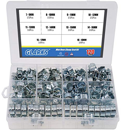 Glarks Lot de 120 mini colliers de serrage pour tuyau diesel et essence 10 tailles