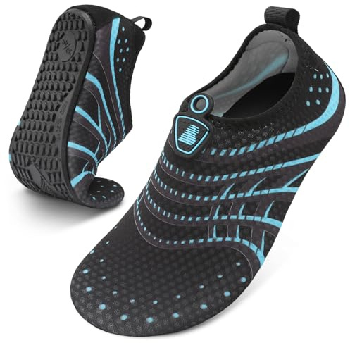 Barerun barfota snabbtorkande vattensportskor, aquastrumpor för simning, strand, pool, surfing, yoga för kvinnor och män, Dotblå, 38/41 EU