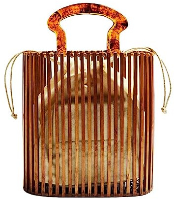 YYW Womens Fashion Bamboo Bag with Acrylic Handle Bucket Bag Summer Beach Clutch Purse Handbags