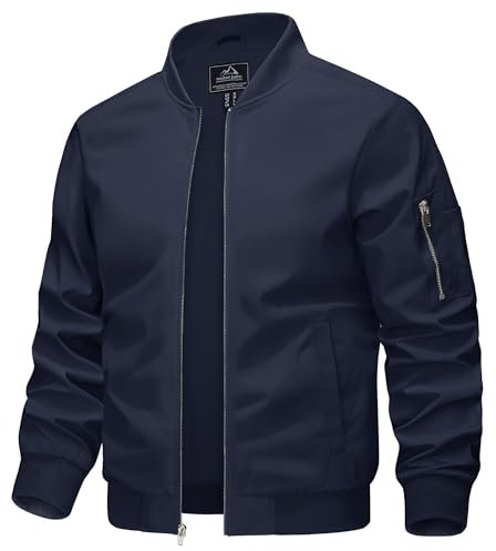 KEFITEVD Leichte Bomberjacke Herren Pilotenjacke Männer Blouson Windjacke Baseball Jacket Fliegerjacke mit Stehkragen Herbstjacke Freizeitjacke Dunkelblau L