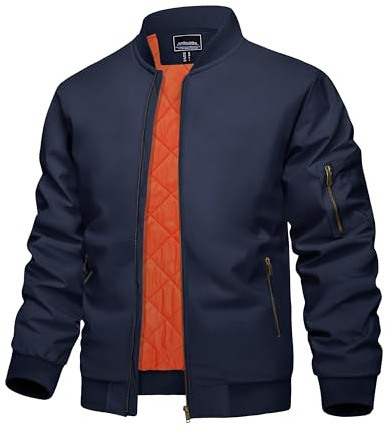 KEFITEVD Chaquetas Bombardero Prueba Viento Hombres Abrigos Moto Béisbol Cálidos Chaqueta Trabajo Invierno con 4 Bolsillos,Azul Marino,XL