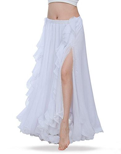 ROYAL SMEELA Chiffon Bauchtanz Rock Damen - Qualitäts Kostüm für Ausbildung, Tanzkleid, Maxi Flamenco Rock Lang für Frauen