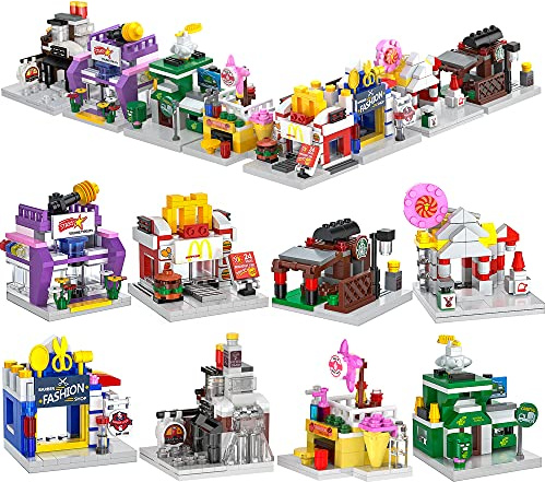 ZornRC 8 Packs Mini City Shop Street View Building Blocks Kit,MOC Construction Creative Educational Kit with Hair Salon & Café Store,Girls Boys Dream Toy Set,Christmas Birthday Party Favors for Kids