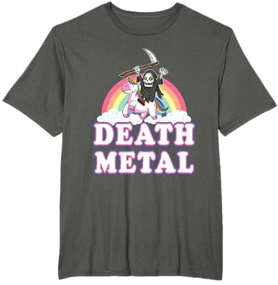 Death Metal Rock Music Rainbow Grim Reaper Riding Unicorn T-Shirt
