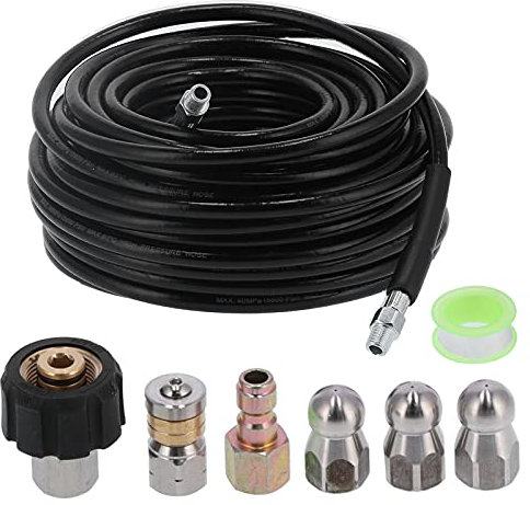 30m Kit di Tubi di Pulizia ad Alta Pressione, Tubi per Idropulitrici Tubo Flessibile per Pulizia Massimo 5800 PSI 30 Metri con ugello per Il Lavaggio per l'irrigazione Sia per l'acqua Fredda Che
