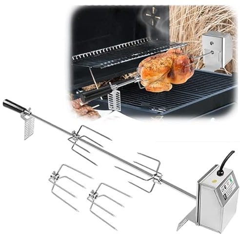 YUENFONG Motore Per Spiedini in Acciaio Inossidabile 220-240 V, Spiedo da 107 cm, Girarrosto Elettrico Con 4 Aghi Per Carne Per Barbecue, Per Attività All'aperto, Picnic in Campeggio, Feste