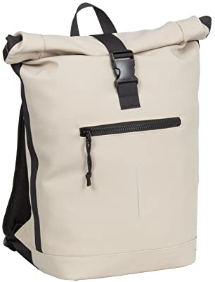New Rebels Unisex Wasserabweisender Rolltop-Rucksack – 21l Rolltop-Backpack mit 15,6-Zoll-Laptopfach – Reiserucksack mit Klickverschluss – Rucksack mit Vordertasche – flexible Aufbewahrung - Beige
