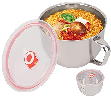 1300 ml Nudelschüssel, Edelstahl-Mikrowellenschüssel, Instant-Ramen-Schüssel mit Griff und versiegeltem Deckel, große Suppenschüssel für Reis-Ramen-Müsli-Suppengetränke, edelstahl schüssel rund m