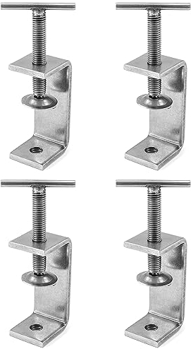 QWORK 4 Stück 304 Edelstahl C Zwingen, Hochleistungs C Klemme, für Heimwerker Holzbearbeitung, Schweißtischlerei, Silber, Handdrehung, Stil 2