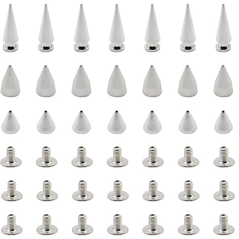 CEEYSEE 120 Stück Punk Nieten 3 Größen 7 x 10/14 /20mm Metall Kegel Spike Nieten Ziernieten Spitznieten für Taschen,Jacken,Schuhen, Mützen, und DIY Handwerk (Silber 7 x 10/14/20mm)