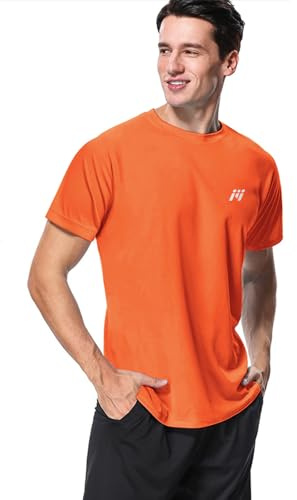 MeetHoo Herr Rash Vest, Rash Guard UV T-shirt UPF 50+ topp solskydd kortärmad t-shirt för surfing löpning simning, Orange, L