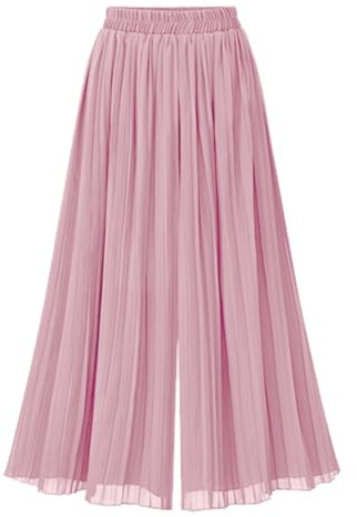Leyoutx Jupe-Culotte plissée en Mousseline de Soie à Taille élastique pour Femme, Rose, Taille XL