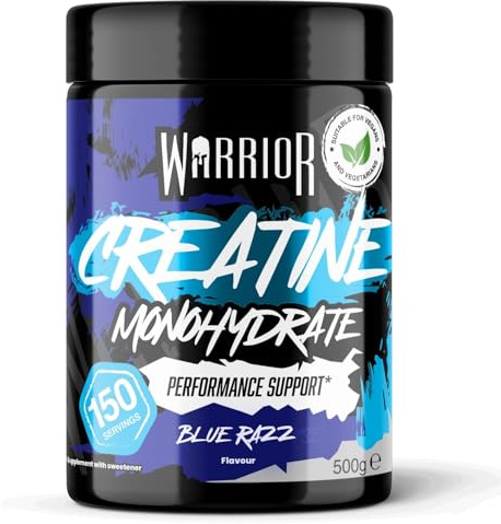 Warrior Créatine Monohydrate Poudre 500 g (166 Doses) – Créatine Monohydrate Pure, Creatine Monohydrate Poudre pour Prise de Masse & Force, Créatine Micronisée, Végane – Framboise Bleue