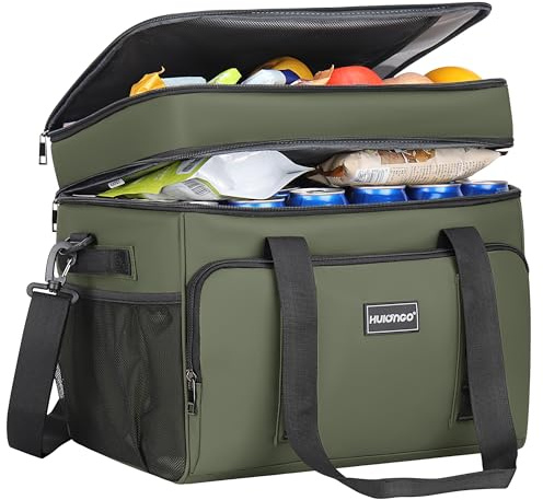 Hulongo Kühltasche Isoliert Kühltasche Wasserdicht Picknick Doppel-Thermotasche für Camping, Reisen, Lebensmittelgeschäft Einkaufen & Angeln, 42L, Grün