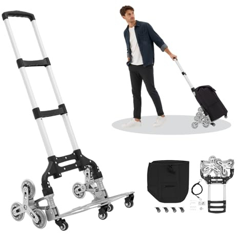 HuKaiL Shoppingvagn vikbar, kundvagn vagn shoppingvagn aluminium med 4 universella hjul och 6 klättercyklar, shoppingvagn trappklättrare 3 höj- och sänkbara med 40–75 kg lastkapacitet