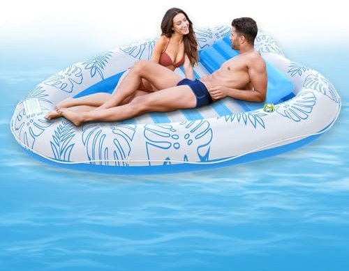 Kixolazr Poolschwimmer für Paare, für Erwachsene, verdickte Doppelflöße für Erwachsene mit Tasche, 2 Getränkehalter, 170 x 220 cm, langlebig, bequem, für zwei Personen