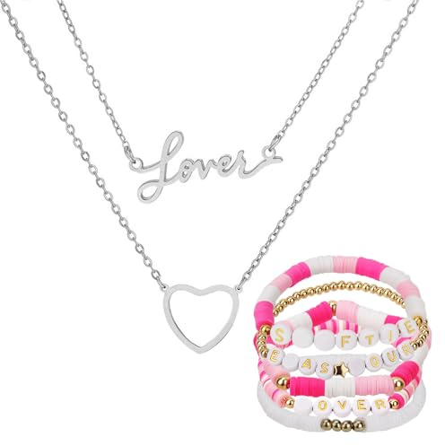 FIDWALL Set de Joyas para Fans de Cantantes,Collar y Pulsera de Amistad para Mujeres y Chicas,Collar Choker con Letras y Pulsera (lover)