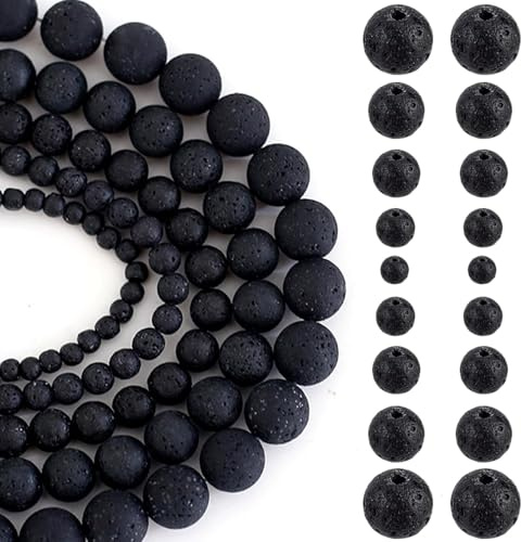 HERZWILD 274 st lavapärlor naturliga svarta lavastenspärlor runda stenpärlor oljediffusor pärla naturlig ädelsten pärla för armband halsband smyckestillverkning (mix)