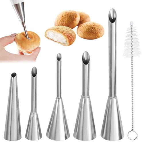 5 Pezzi Ugello di Riempimento, Beccucci Sac a Poche, Bocchetta per Farcire, Ugello per Tubazioni a Velo Lungo in Acciaio Inossidabile, per Cupcake Riempimento Donuts Muffin Pasticcerie Torte